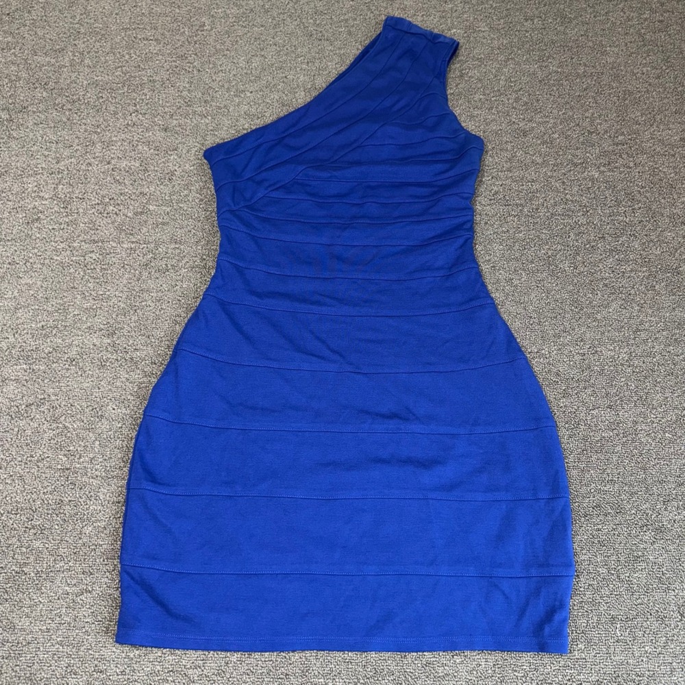 Express Royal Blue One Shoulder Bandage Bodycon Mini Dress Size Small Y2K Club